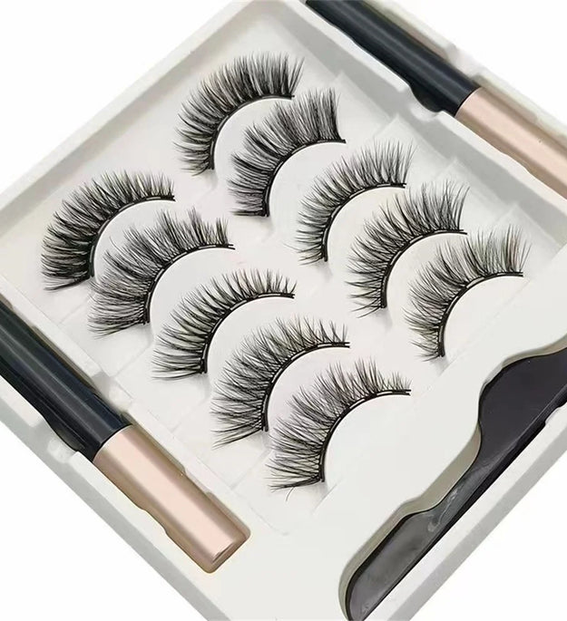 5 Pairs 5 Magnetic Eyelashes Eyeliner Tweezers Set 3D Mink Eyelashes Natural Artificial False Lashes