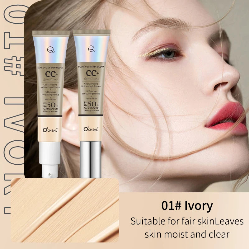 Ocheal 30g CC Cream Foundation Waterproff Concealer Moisturizing Sunscreen Liquid SPF 50+ Long Lasting Brightening Makeup Primer - BlissFully