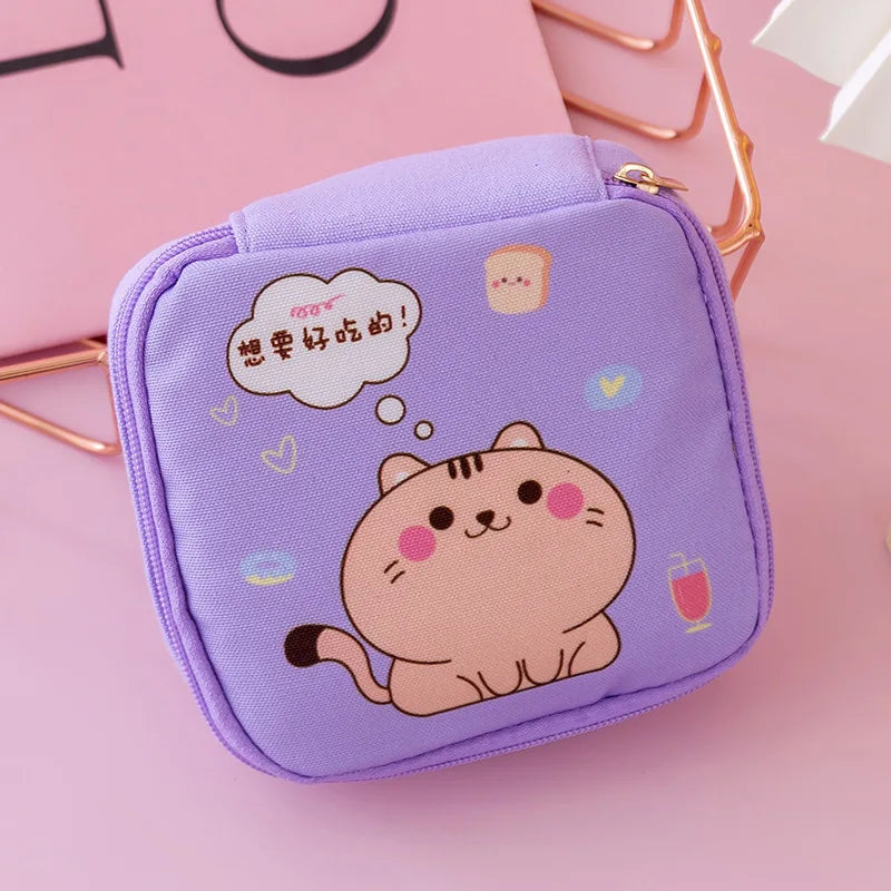 Women Sanitary Napkin Tampon Storage Bag Cute Sanitary Pad Pouches Portable Makeup Lipstick Key Earphone Data Cables Organizer