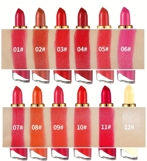 12 Colors Creamy Moisturizing Lipstick, Long Lasting Lipstick Leaning Tower Women and Schoolgirl Makeup Beginners Lip Makeup