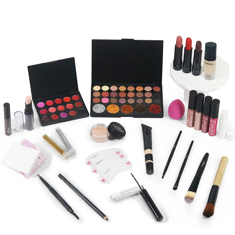 POPFEEL Christmas Makeup Set - Complete Collection of Eyeshadow, Foundation, Lipstick for Holiday Celebrations and Everyday Glam