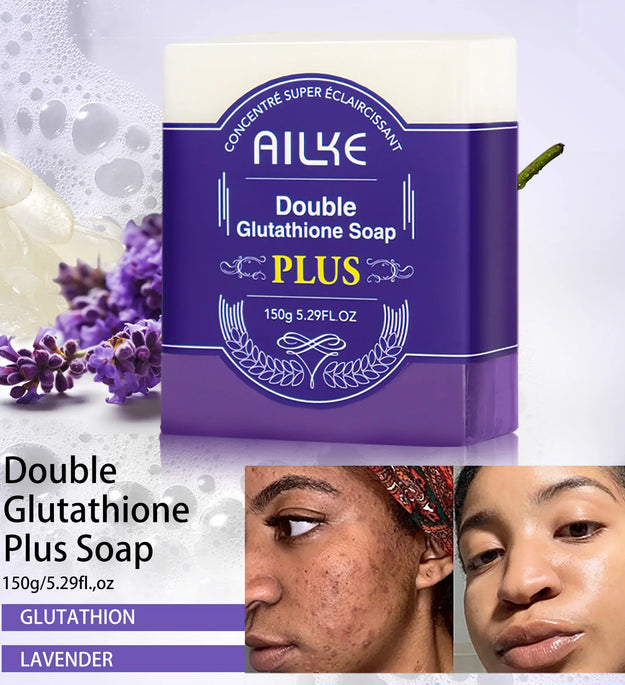 AILKE Double Glutathione Whitening Soap Bar, Natural Lavender Scent, For Face, Body, Reduce Dark Spots, Clean Skin, 150g/5.3 oz