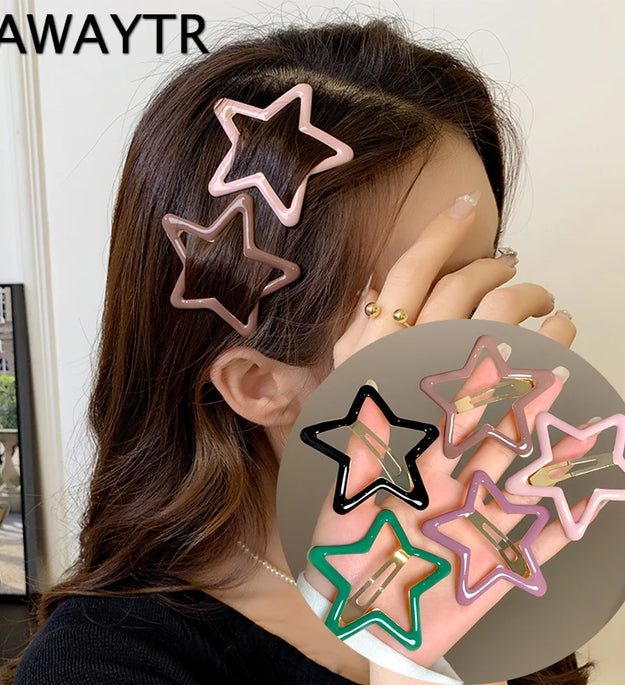 AWAYTR 5 Pcs Hollowed Star Hair Clips Star Snap Hairpins Sweet Headpiece Hair Barrettes Hair Accessories for Girls Dropship