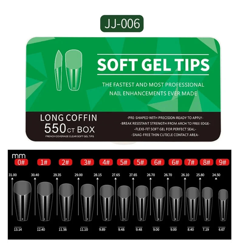 550Piece Medium and short soft gel nail tips Medium Apricot/Coffin Head Full Coverage Matte Extension Tool Acrylic Press-On Nail