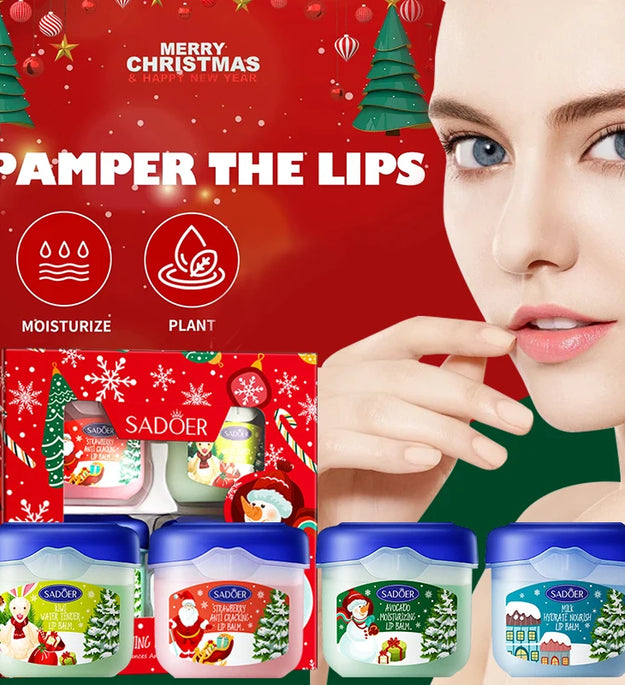 Christmas Gift 4PCS Moisturizing Lip Balm Set, Hydrating Long-lasting Effect Lip Butter Set for Christmas Gifts Valentine's Day