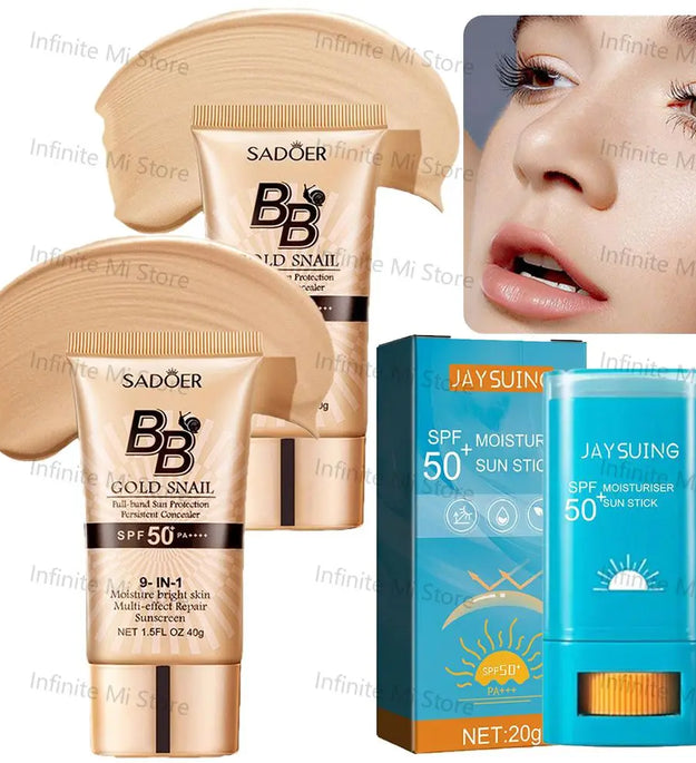 Gold Snail Sunscreen BB Cream Protector Facial Sun Block SPF50 BB Cream Isolation Lotion Concealer Facial Moisturizer