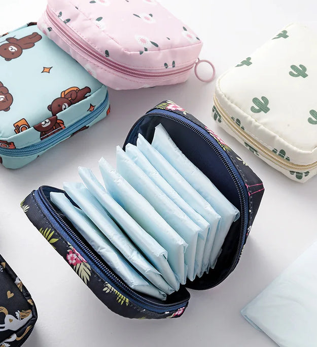 Women Sanitary Napkin Tampon Storage Bag Portable Waterproof Organizer Pouch Cartoon Pattern Sanitary Napkin Bag