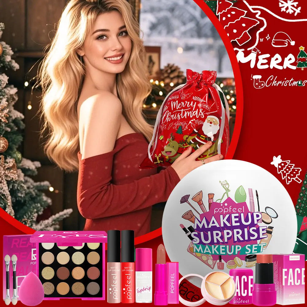 POPFEEL Christmas Surprise Makeup Ball Gift Set-9-Piece Cosmetic Collection with Eyeshadows and Lipsticks - Perfect Holiday Gift