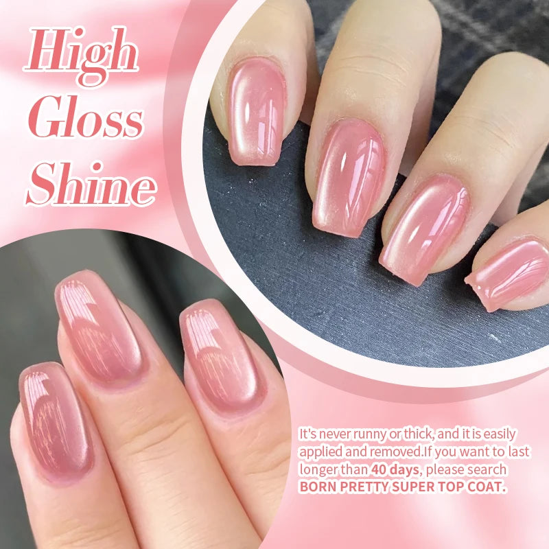 BORN PRETTY 10ml Pink Glass Bead Cat Magnetic Gel Nail Polish Spring Moonlight Jelly Crystal Semi Permanent Soak Off Manicure