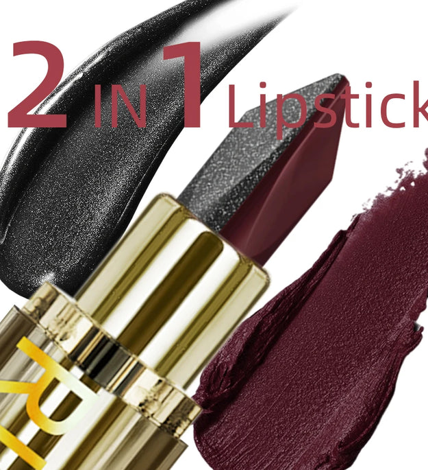 Brown Black Two-tone Lipstick Waterproof Matte Non-stick Cup Pearlescent Diamond Lip Tint Red Sexy Lips Makeup Gifts Cosmetics