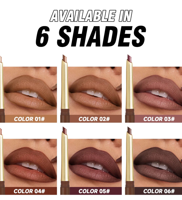 Matte 6-colors Lip Liner Pencil Bevel Design Nib Lip Contour Lipstick Nude Brown Lipstick Pencil Natural Lasting Lipliner Makeup