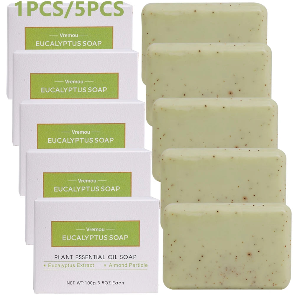 1Pcs/5Pcs Eucalyptus Soap, Male And Female Cleansing Body Bath Fragrance Soap, Exfoliating Cream Granule Essential Oil Soap