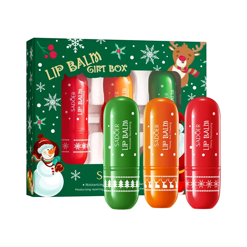 3/4pcs SADOER Christmas Set Brightening Lip Balm Moisturizing Anti Cracking Hydrating Repair Nourishing Lipstick Skin Care