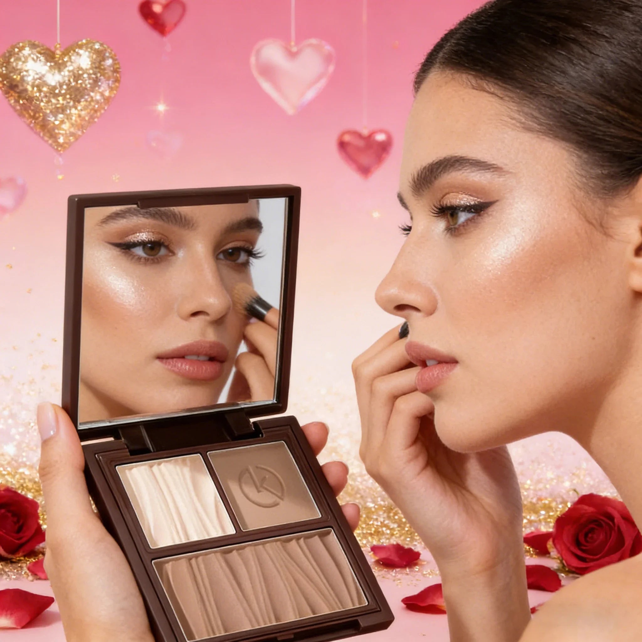 Natural Matte 3-in-1 Contour Palette - Highlighter Bronzer Blush Face Sculpting Powder Kit - Valentine's Day Makeup Gift Set