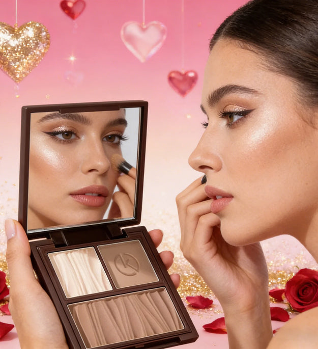 Natural Matte 3-in-1 Contour Palette - Highlighter Bronzer Blush Face Sculpting Powder Kit - Valentine's Day Makeup Gift Set
