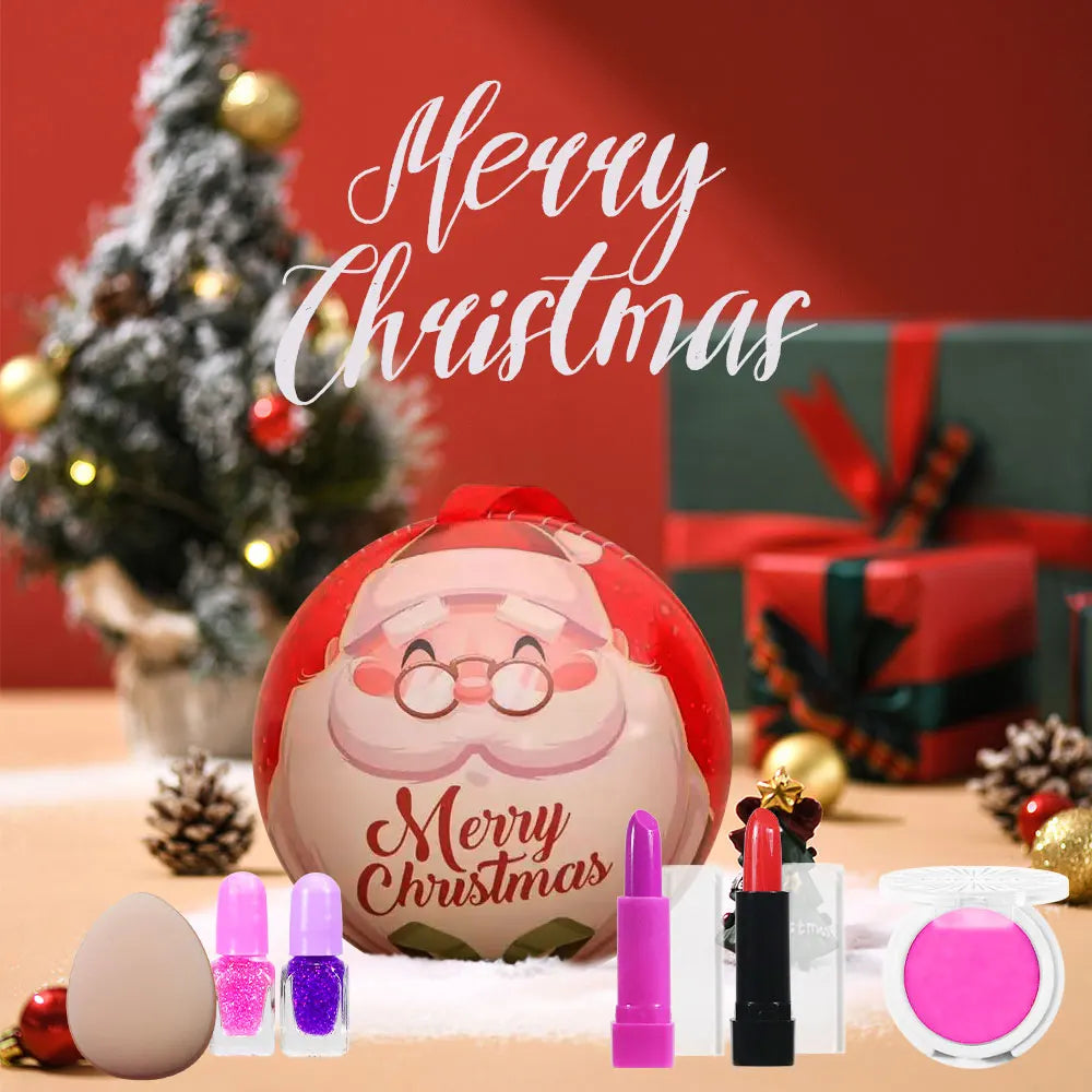 POPFEEL Christmas Makeup Ball - Includes Eyeshadow, Blush, Lipstick, Nail Polish, Puff, and Festive Tree Ornament - Perfect Gift