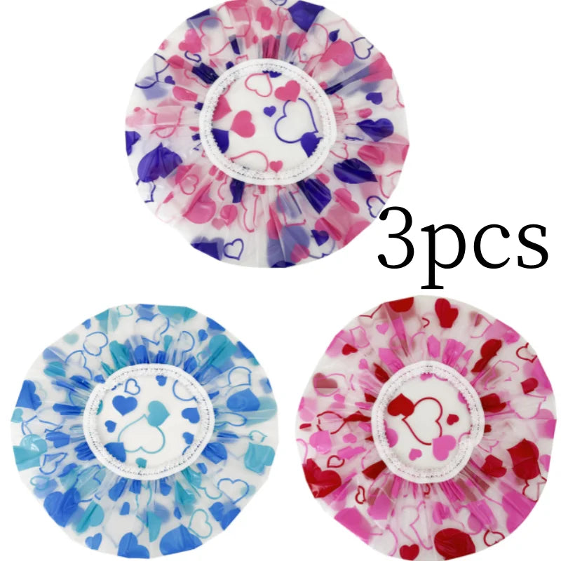 Waterproof Shower Cap Polka Dot Style Bath Hat Reusable Elastic Band Hair Caps Spa Hair Salon Supplies Bathroom Accessories