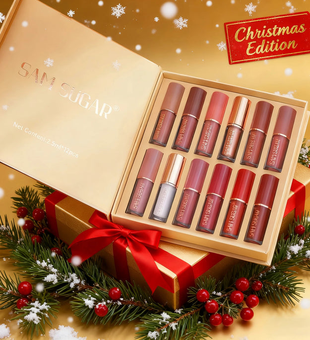 SAM SUGAR 12-Color Lip Gloss Lipstick Set Liquid Matte Velvet Women's Makeup Long-Lasting Waterproof Christmas gift