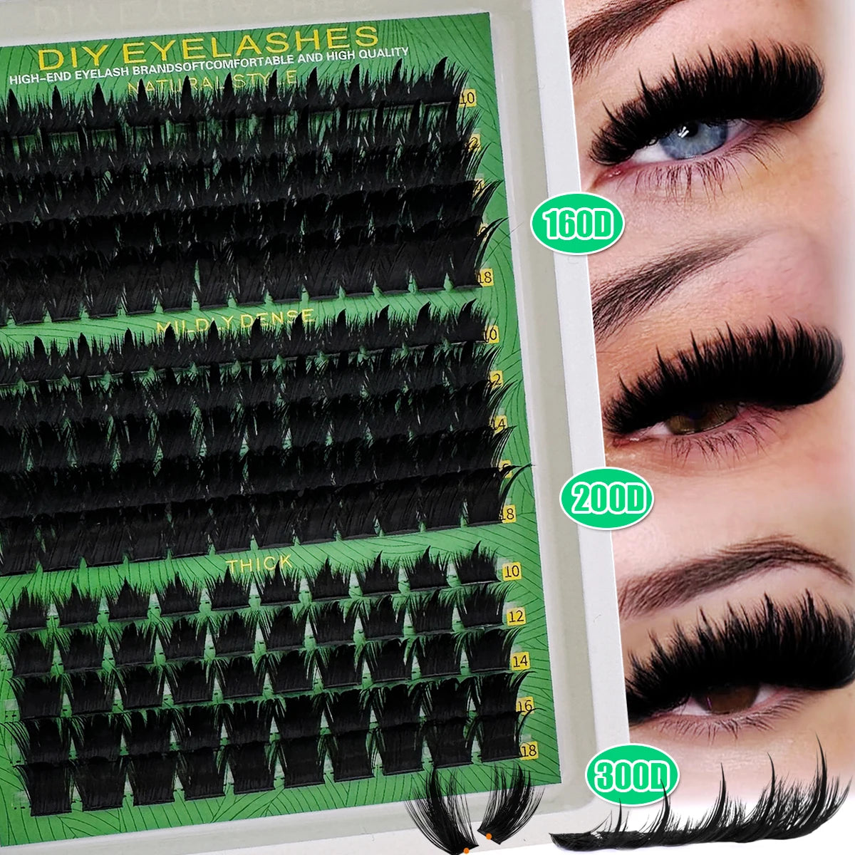 Spikes Lash Cluster 160D 200D 300D Thick Spiky Individuals Lashes 10-18mm Mega Wispy Eyelash Extension Fluff D Curly DIY at home