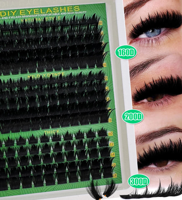 Spikes Lash Cluster 160D 200D 300D Thick Spiky Individuals Lashes 10-18mm Mega Wispy Eyelash Extension Fluff D Curly DIY at home