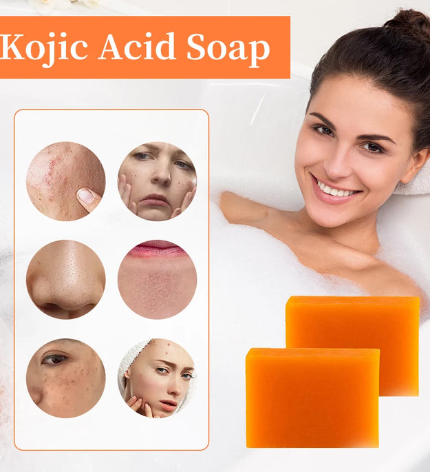 2Pcs Handmade Kojic Acid Soap Natural Mild Non-irritating Brightening Skin Exfoliator Body Face Cleansing Whitening Soap