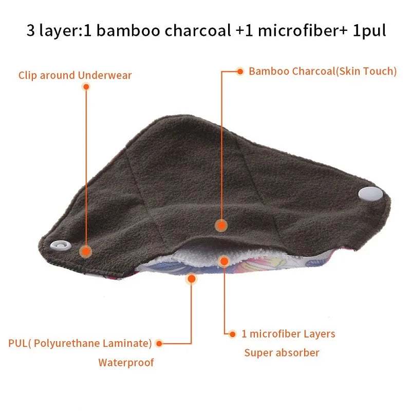 S+M+XL Reusable Menstrual Pads Bamboo-Charcoal Absorbency Panty Liner Women Period Panties Cloth Pad Washable Sanitary Napkins