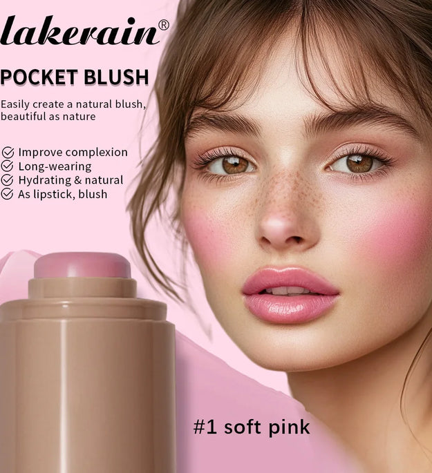 Lakerain 3in1 Cheek Lip Tinted Moistured Blush Stick Waterproof Easy Color Rouge Silky Smooth Blusher Cream Matte Contour Makeup