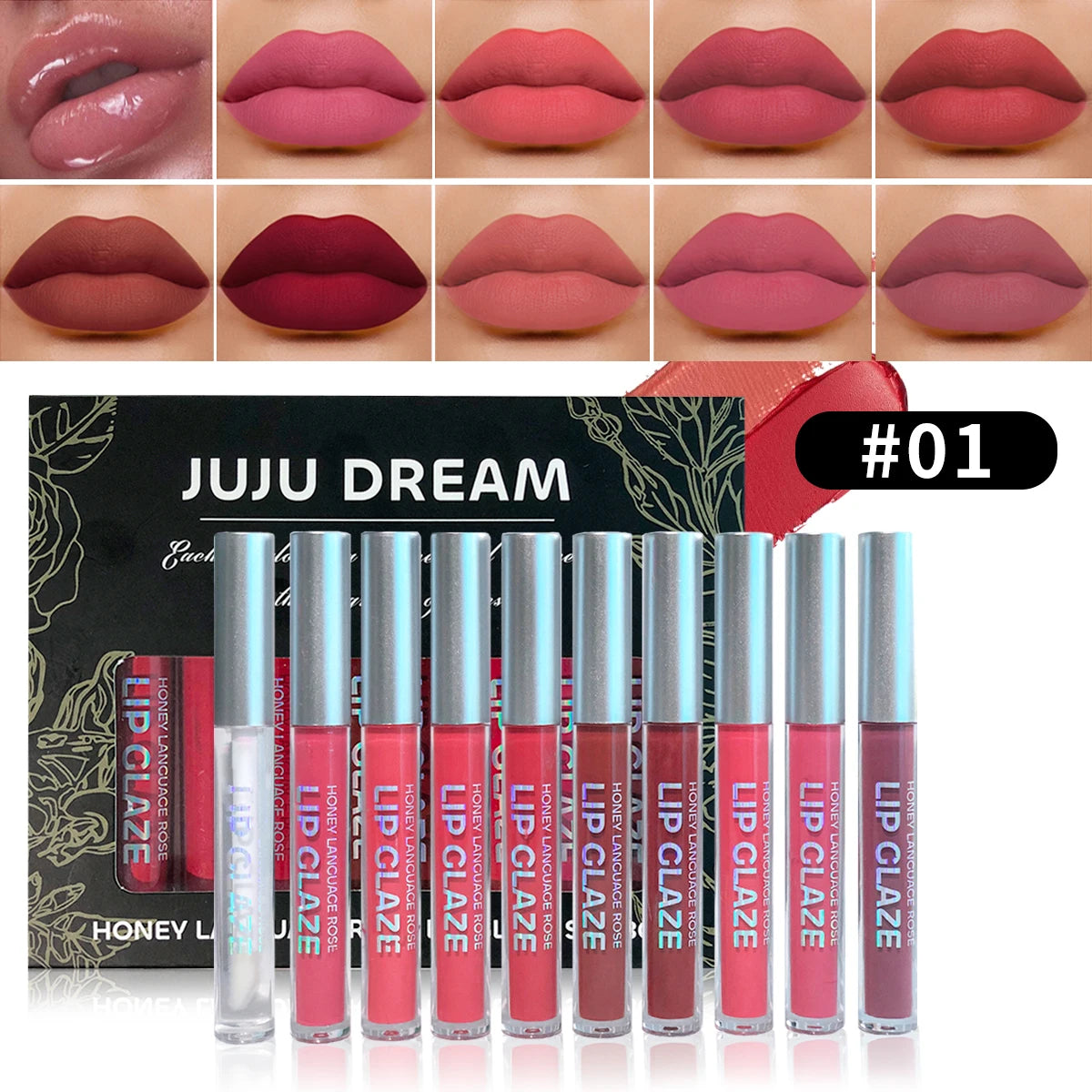 10 pcs/set Nude Lip Gloss Matte Velvet Lipstick - Matte Finish & Long-Lasting，Velvet Lip Gloss Gift Box, Halloween Stage Makeup
