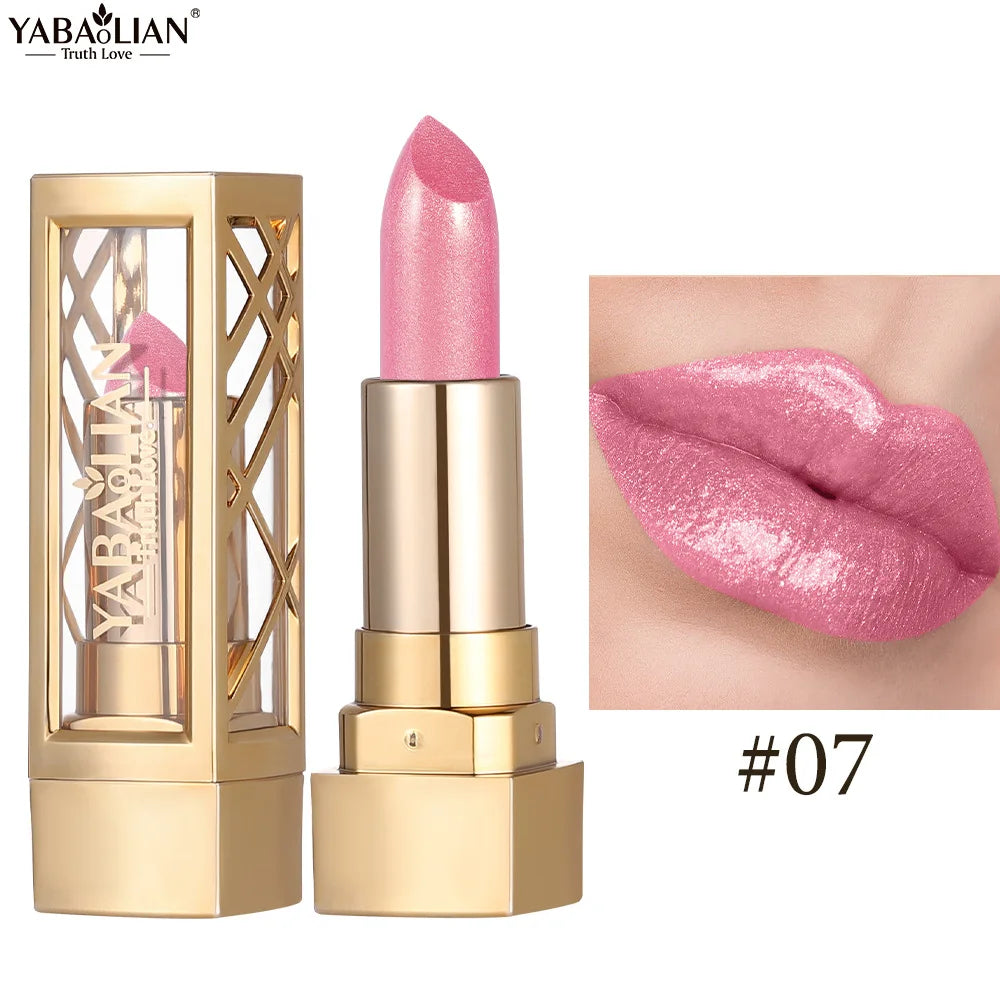 Hollow Carved Lipstick Pearlescent Glitter Velvet Shiny Red Brown Waterproof Lasting Nude Pink Luxurious Sparkling Lip Gloss