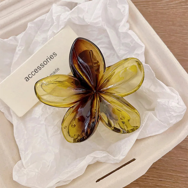 Korean Hawaiian Gradient Flower Hair Claw Clip For Women Girl Fashion Plastic Non Slip Hold Hairpin Barrette Hair Accessories