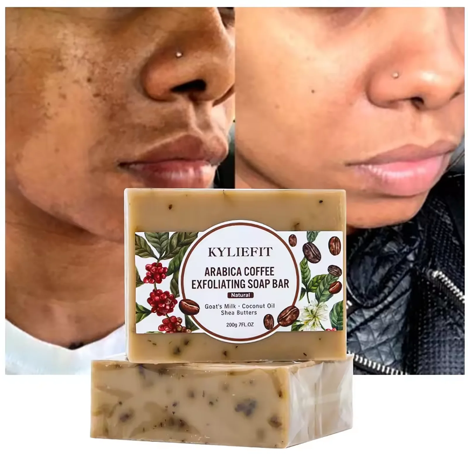 Arabica Coffee Exfoliating Soap, Whitening, Clean Skin, Reduce Dark Spots, Enriched with Coconut Oil, Shea Butter, 200g/7 oz
