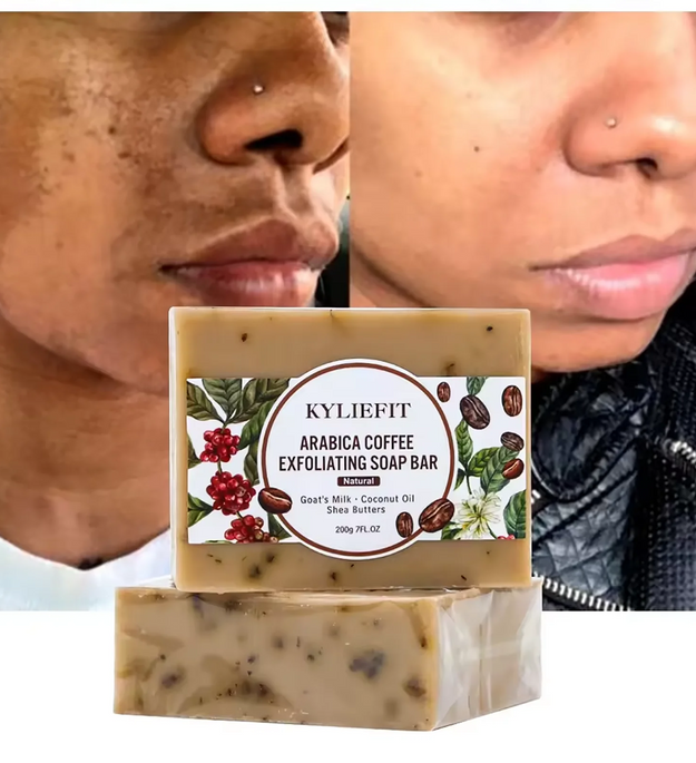 Arabica Coffee Exfoliating Soap, Whitening, Clean Skin, Reduce Dark Spots, Enriched with Coconut Oil, Shea Butter, 200g/7 oz