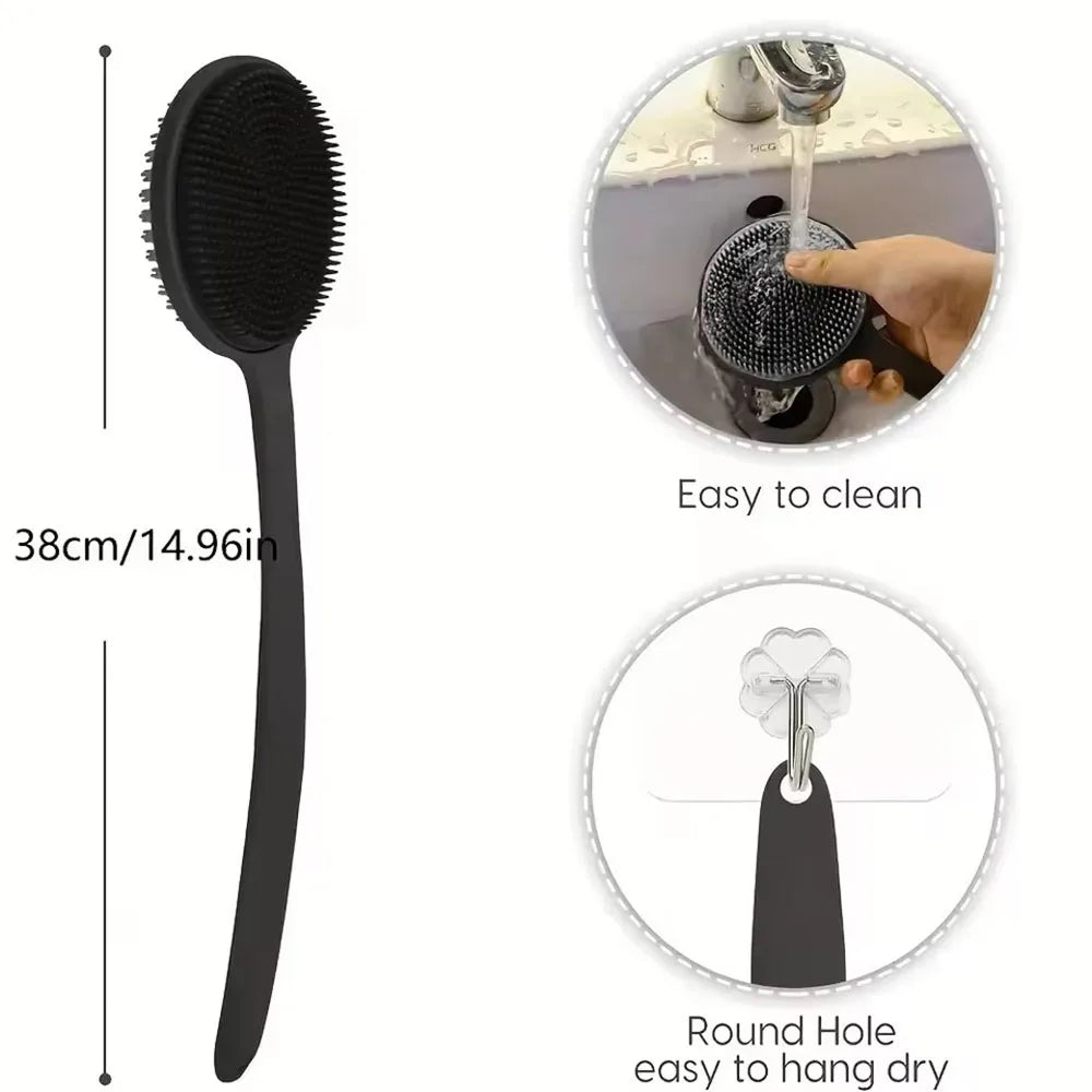 1pc Silicone Back Scrubber Brush for Shower Long Handle Body Deep Cleansing and Exfoliating Massage Double-Sided Soft Bristles