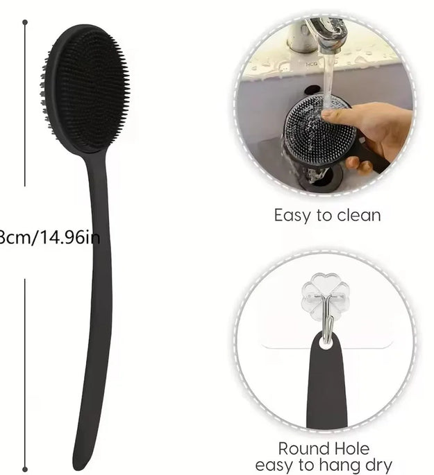 1pc Silicone Back Scrubber Brush for Shower Long Handle Body Deep Cleansing and Exfoliating Massage Double-Sided Soft Bristles