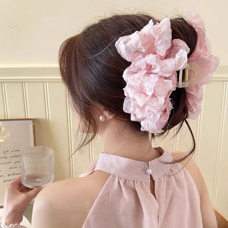 New Large Chiffon Bow Hair Claw Clip Elegant Large Size Fabric Ribbon Flower Hair Clip Jaw Clamps Accessories For Women Hairpins
