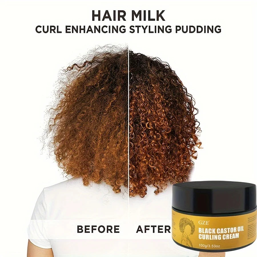 GZE Black Castor Oil Curl Defining Cream Non-stick Hydrates & eliminates frizz, Hair-Smoothing Anti-Frizz Cream to Define - BlissFully