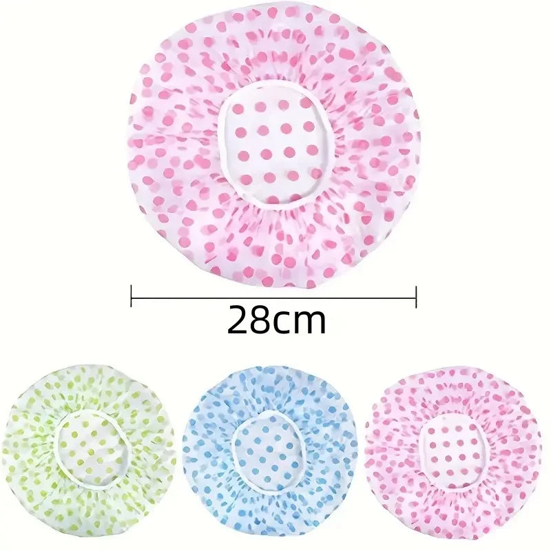 Waterproof Shower Cap Polka Dot Style Bath Hat Reusable Elastic Band Hair Caps Spa Hair Salon Supplies Bathroom Accessories