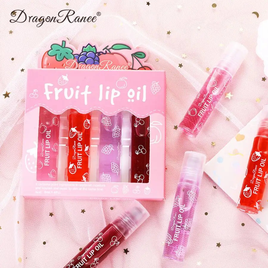 Rolling Bead Lip Oil Set of Four Moisturizing Lotion, Hydrating Roller Ball Mouth Oil, Anti-Drying, Colorless and Transparent