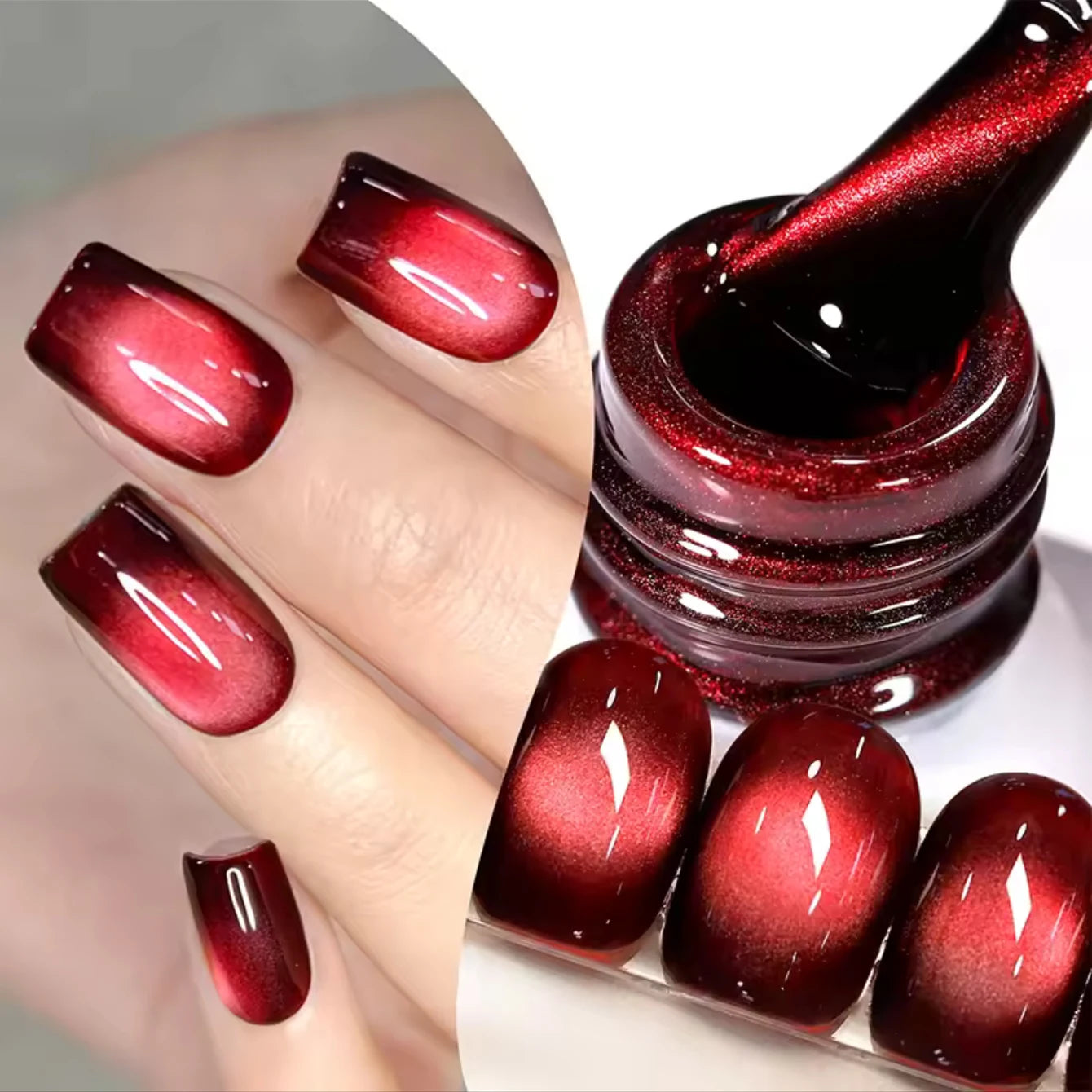 12ML 1-21PCS Winter And Autumn Whitening Red Glass Bead Cat Eye Magnet Gel Nail Polish Christmas Nails Nail Set Nail Art