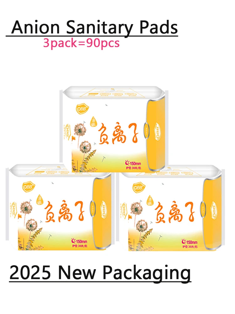 90Pcs/3Pack Anion Sanitary Pads Kill Bacteria Panty Liner Anti Inflammation Remove Yeast Infection Menstrual Pad Anion Sanitary