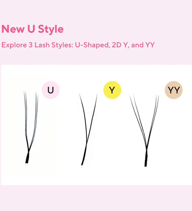 DIYDAY U-shaped YY Eyelash Extension Premium PBT Double Layer U Sahpe YY Lashes Ultra Soft Featherlight False Mink Eyelashes