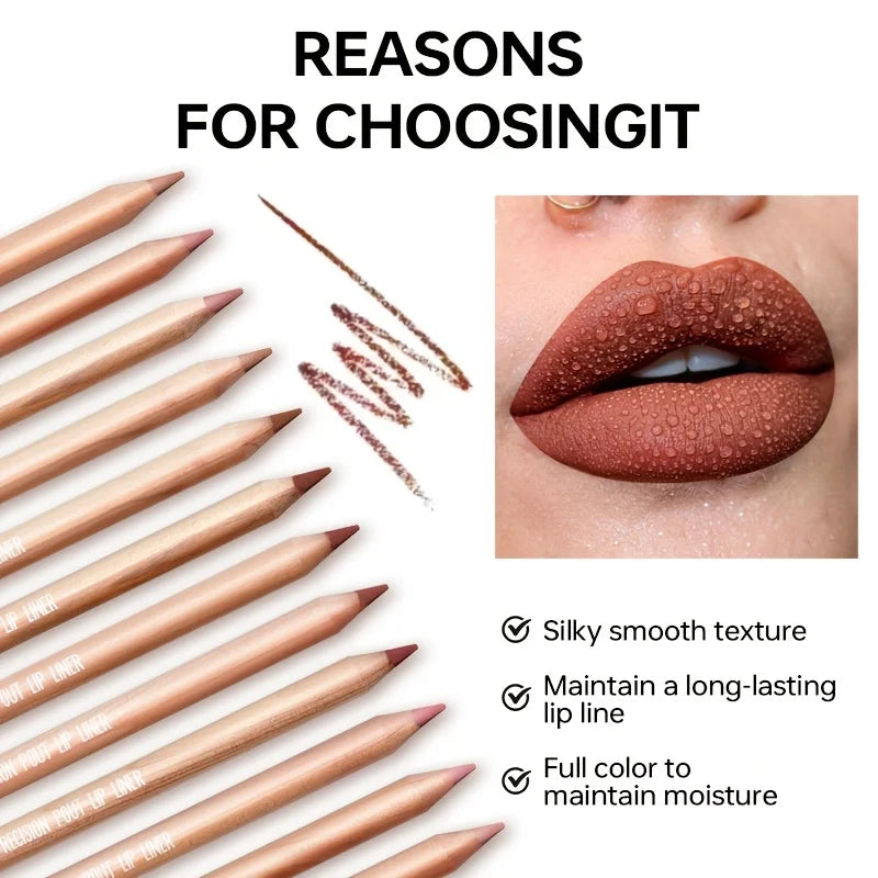 Matte Lip Liner Pencil Nude, Long-Lasting Waterproof, Smudge-Proof, Precise Outline, Smooth Creamy Formula