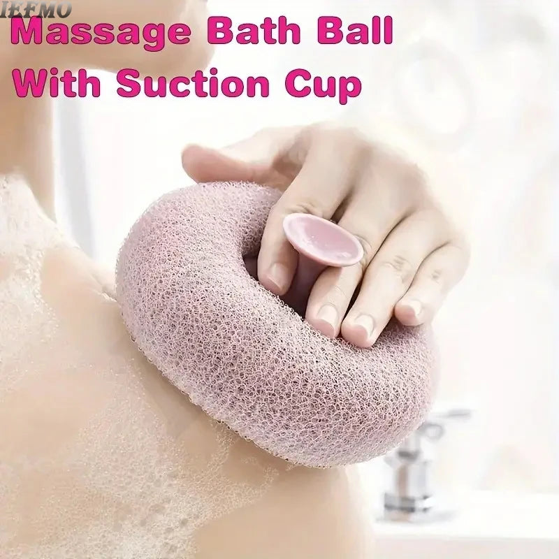 Exfoliating Bath Loofah Sponge with Suction Cup, Deep Cleansing Body Scrubber for Shower, Reusable Back Strap for Men & Women