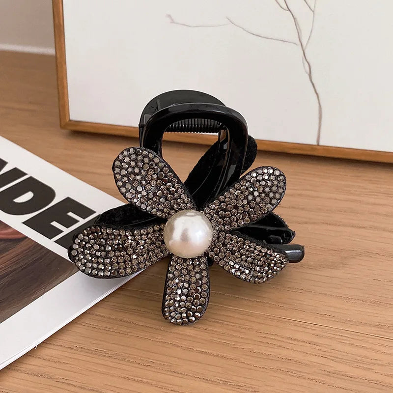 New Korean Rhinestone Hair Claw Clip Elegant Black Hair Crabs Hairgrips for Ladies Headwear Hair Accessories Ponytail Hair Clips