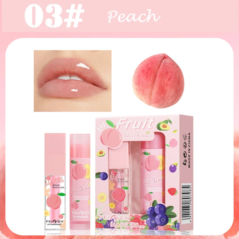 Fruit lip oil set, lasting moisturizing and nourishing lipstick, long-term lip care, Christmas gift for girls