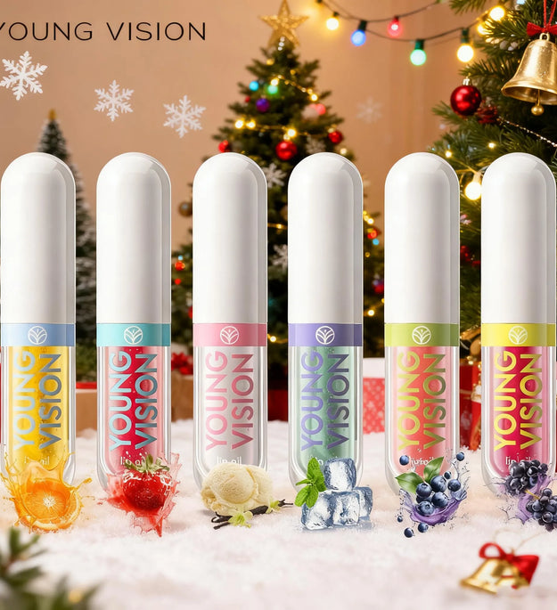 YOUNG VISION 6-Color Refreshing Fruit Flavored Moisturizing Lip Oil Set Colorful, Hydrating, and Moisturizing Lip Gloss