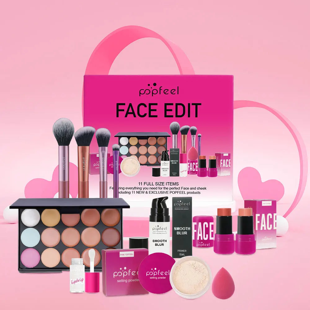 POPFEEL Valentine's Day and Holiday Makeup Gift Set - All-in-One 11-Piece Makeup Kit for Girls and Women, Featuring Concealer