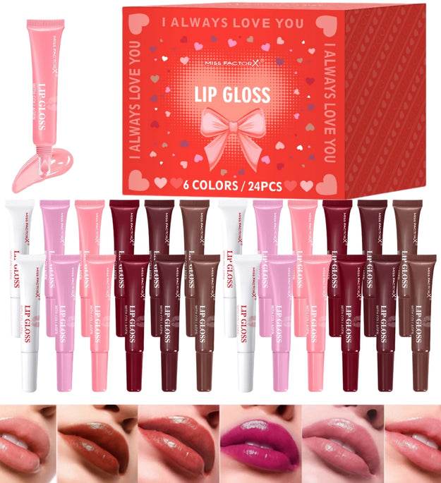 Premium gift set 24PCS/box Lip gloss set Long-lasting moisturizing Lip color modification Perfect gift for women Valentine’s Day