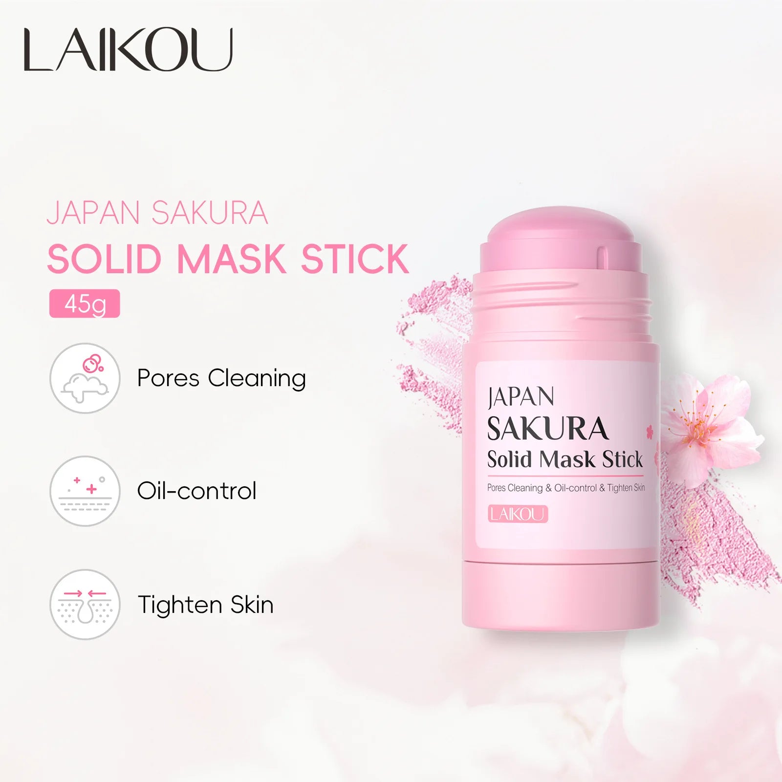 LAlKOU Sakura Solid Mud Face Mask Stick Reduces Blackhead Pores Oil Control Moisturizing Deep Cleanser Facial Face Mask 45g