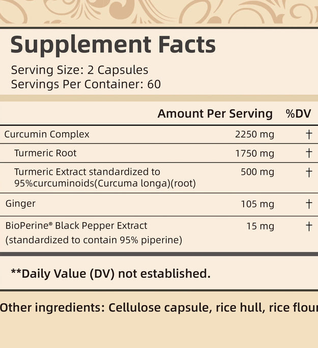Turmeric Curcumin - with 95% Curcumin, Bioperine - Promotes Optimal Absorption,Immune Support and Joint - 120 Capsules